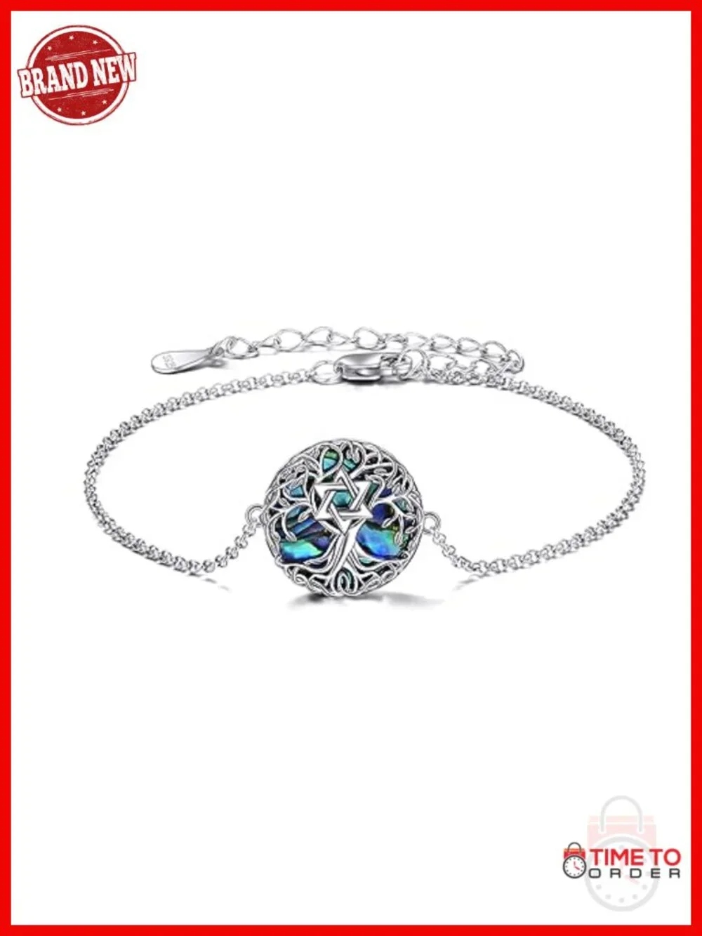 Tree of Life Bracelet Sterling Silver Abalone Shell Link Bracelet